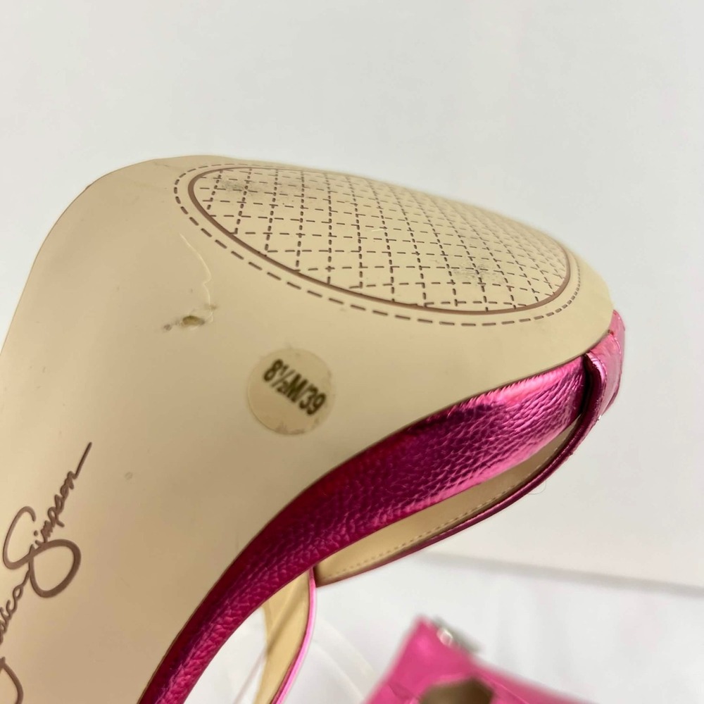 EUC Jessica Simpson Dalechi Metallic Pink Strappy High Heel Womens Size 8.5 - Picture 8 of 9